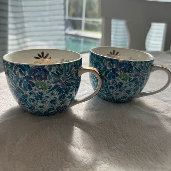 Lilly Pulitzer Other - 2PC Set Lilly Pulitzer Blue & Green Tea or Coffee Cups with Gold Trim